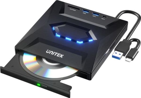 Unitek DVD-spelare inspelare extern DVD/CD USB-hubb 5Gbps SD-kortläsare