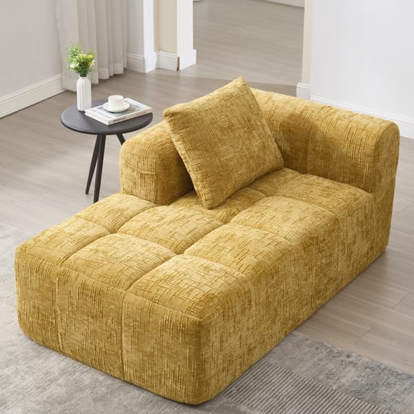 WELLTIN Bekväm schäslongsoffa, ingen montering krävs, mjuk soffa med kuddar, snygg och stilren, gul