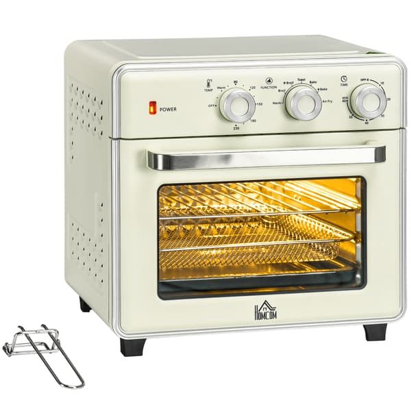 Miniofen med konvektion, 20L, 7-i-1 pizzaovn inklusive bagepladesæt, friturekurv, krummebakke, 1-times timer, 1400 W, cremefarvet