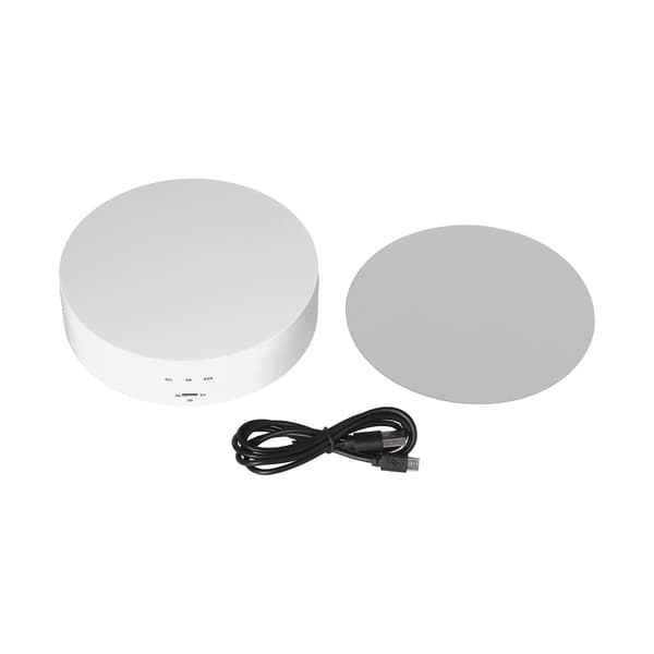 Motoriseret roterende udstillingsplade 138 mm elektrisk drejestativ, 3-hastigheds justerbar USB smykkeudstillingsholder hvid