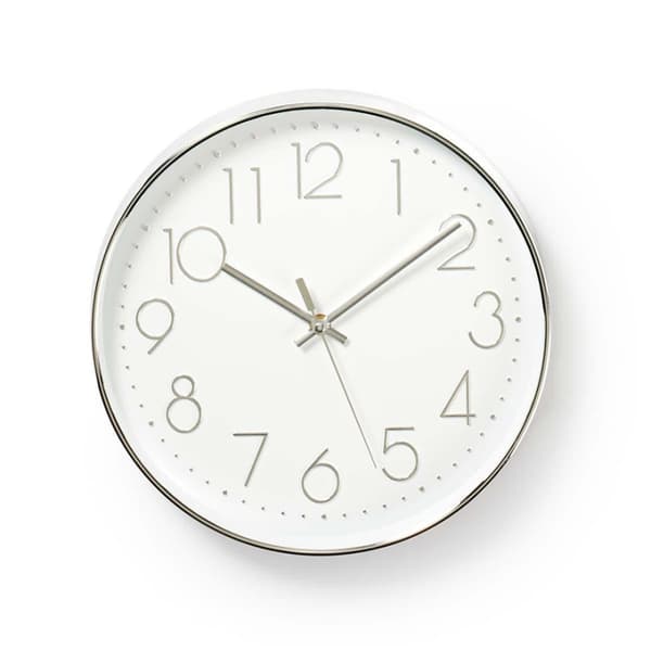 Nedis Väggklocka | Diameter: 300 mm | Plast | Silver / Vit