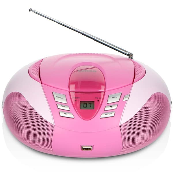 Lenco Bærbar FM-radio, CD- og USB-spiller Rosa