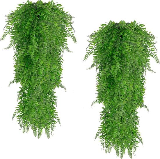 Sæt med 2 kunstige planter, 80 cm bregneranker, UV-bestandige, kunstige vedbendblade, indendørs og udendørs dekoration