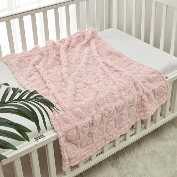 Baby tæppe, velegnet til både drenge og piger, behageligt, blødt og varmt, perfekt som babybade-gave, 75 x 100 cm, lyserødt hjerte mønster.