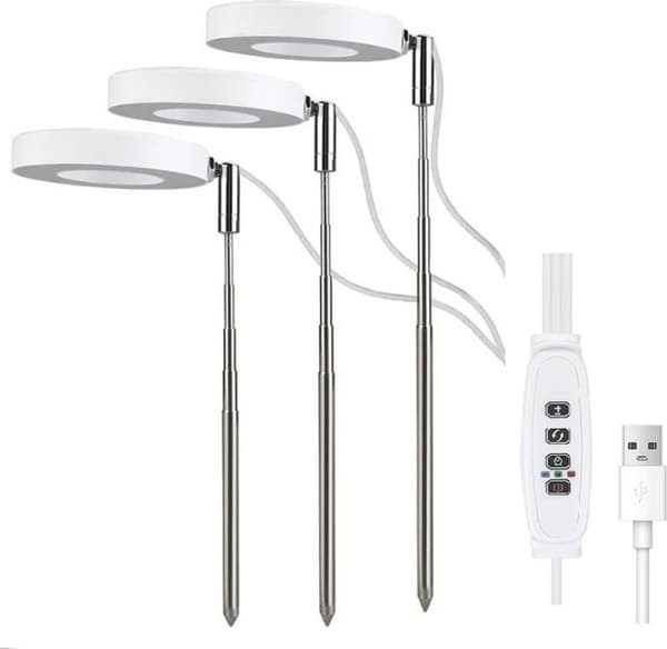 LED udtrækkelig vækstlampe, fuldspektret skrivebordsvækstlampe m/ automatisk timer, 4-niveau dæmpbar, 3-delt sæt
