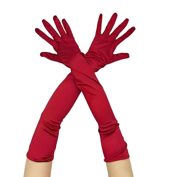 Långa operahandskar, 1920-talsstil, satänghandskar till armbågen, stretchigt bekvämt satängtyg, perfekta för bröllop cosplay-kostymer (vinröd).