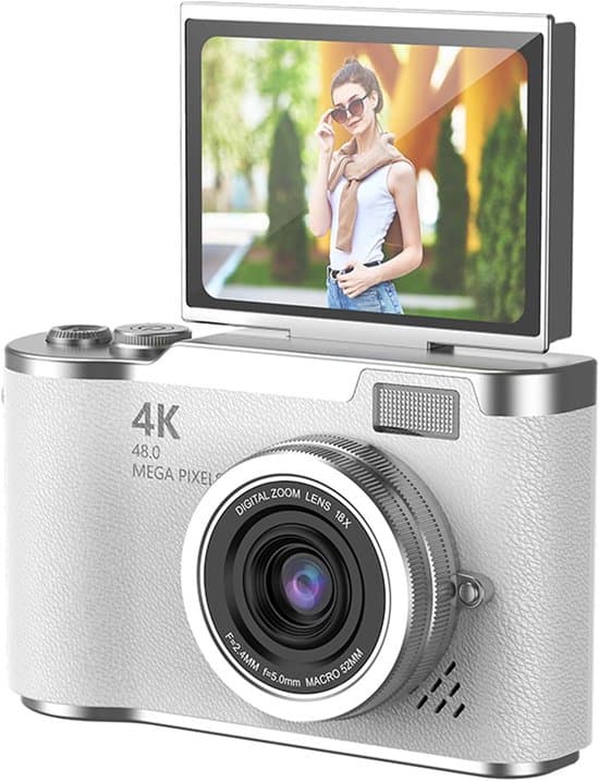 Digitalkamera, 4K Digitalkamera 48MP Vändbar Skärm, 8x Zoom Selfie Kamera + 32GB Minneskort