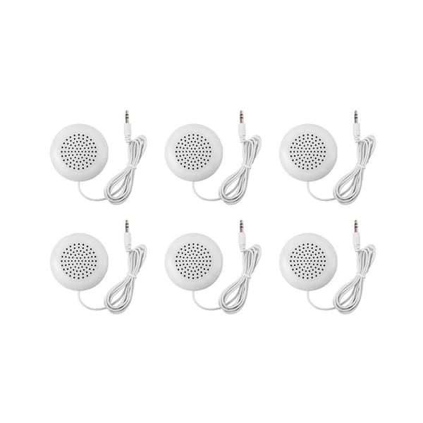 Sex vita 3,5 mm kuddformade högtalare, lämpliga för CD-, radio- och MP3-spelare.