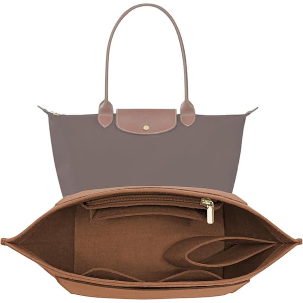 Filt tote taske opbevaringspose med flere rum (rødbrun, 28x25x17 cm), tote taske opbevaringspose.