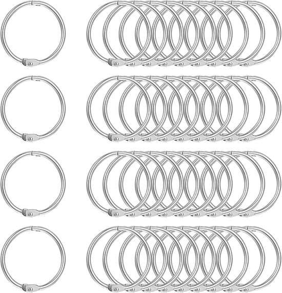 40 25 mm metalringe - perfekte til løsbladspapir, kartotekskort og nøgleringe.