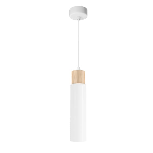 Pendellampa modern vit-trä tub 1xGU10 15W Claro Candellux