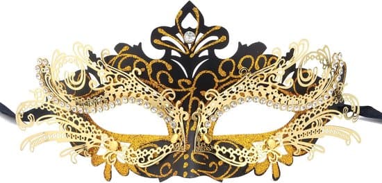 Elegant venetiansk mask i svart och guld för kvinnor - Dekoration för maskeradbaler och karnevaler