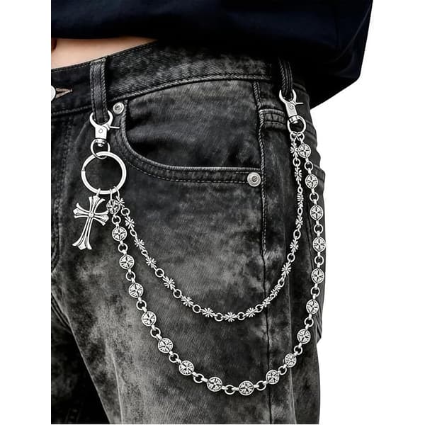 Herrbyxkedja, plånbokskedja och bälteskedja, punk gotisk accessoar, lämplig som väskkedja och nyckelring