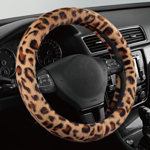 38 cm bilrat - ratovertræk med leopardprint og plys, vinterstil, lavet af mikrofiber, universelt, blødt og varmt om vinteren