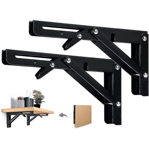 2 st Fällbara hyllkonsoler 250 mm Fällbart väggfäste Kraftig fällbar konsol Svart fällbar konsol för bord vägghylla 50 kg belastning