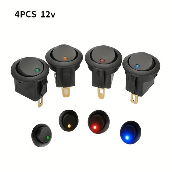 Strömbrytare 4-pack, olika färger, avbrytare / väggströmställare 12 V DC