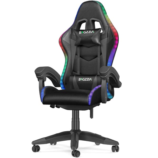 Ergonomisk Spelstol RGB LED Justerbar Höjd 117–127 cm Ryggstöd 90–135° med Nack- och Svankstöd
