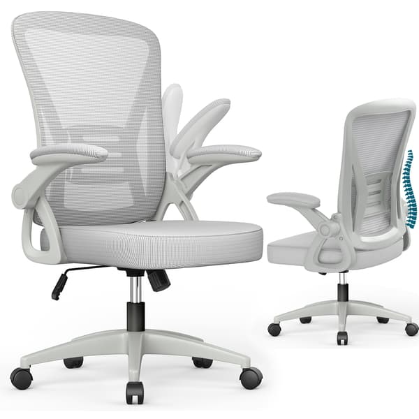 Kontorsstol Ergonomisk Skrivbordsstol med Fällbara Armstöd, Meshrygg, Justerbar Höjd och Gungfunktion