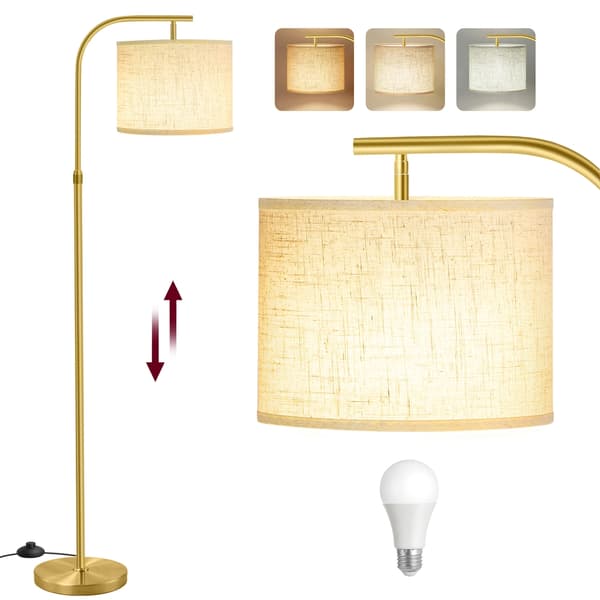 Stående lampa, höjdjusterbar 150–175 cm, med fotbrytare, ljusguld