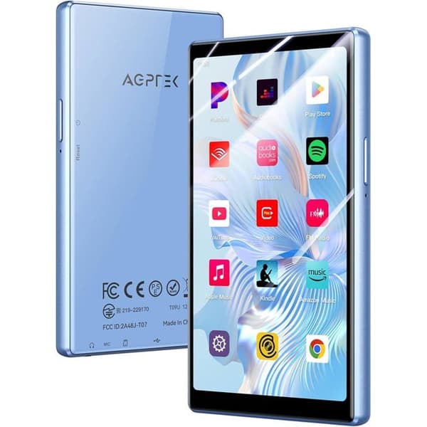 AGPTEK 128Go MP3-spelare Bluetooth och WiFi, 5'' Pekskärm, Musikspelare Android 14 med Spotify, Audible, YouTube, Blå