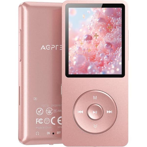 32GB MP3-spelare Bluetooth 5.3 med högtalare FM-radio AGPTEK HiFi förlustfri musikspelare 70H Ultralång batteritid, rosa