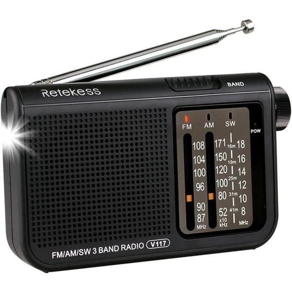 Retekess V117 Radio bärbar FM AM SW, teleskopantenn, stora knappar, AA-batterifunktion, enkel radio för seniorer och vandring