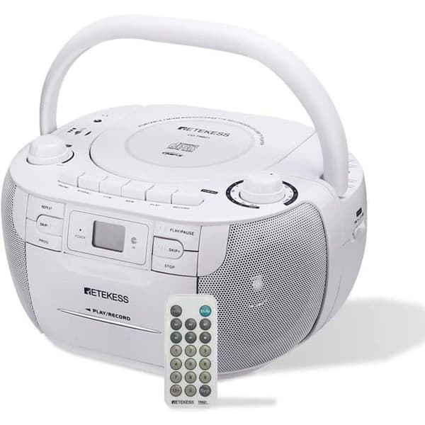 Retekess TR621 Boombox Radio CD, Kassettbandspelare, Inspelning, Stöd för USB TF Hörlurar, Följa Familj Vänner