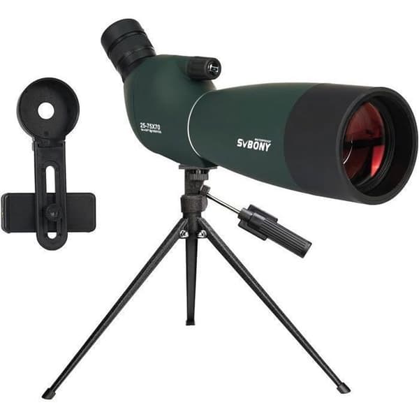 Svbony SV28PLUS Kikkert, 25-75x70mm BAK4 FMC Linse, med Telefonadapter, Väska och Stativ, för Fågelobservation, Bågskytte