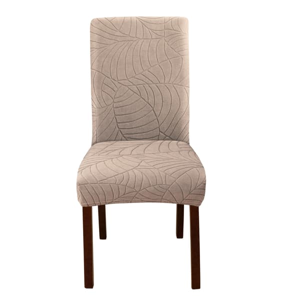 Strækbare spisebordsstolbetræk, blødt blad jacquard-stolsbeskytter Beige