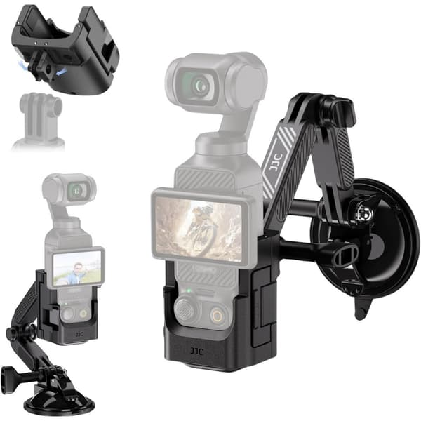 Bilfäste med sugkopp kompatibel med DJI Osmo Pocket 4 och Osmo Pocket 3/4 – svart plast skyddande hållare för Pocket-gimbal
