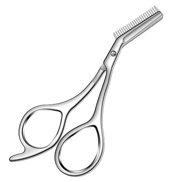 Stålögonbrynsax med kam i silver, rostfritt stål för exakt formning och trimning av ögonbryn