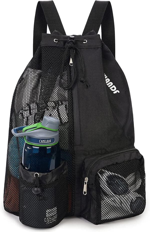 Swim Bag Mesh Ryggsäck med dragsko med ficka Black