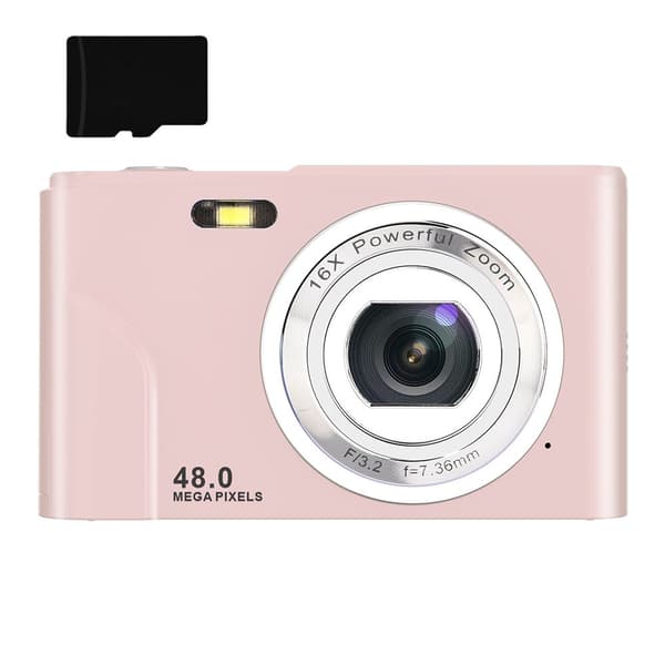 Digitalkamera 48 MP, 1080p FHD, 16x zoom, 32GB minneskort Pink