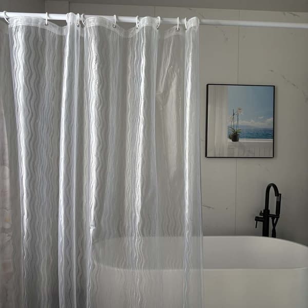 Vattelvågsmönstrad 3D Duschdraperi 180x180 cm - Transparent PEVA, Vattentät och Mögelfri