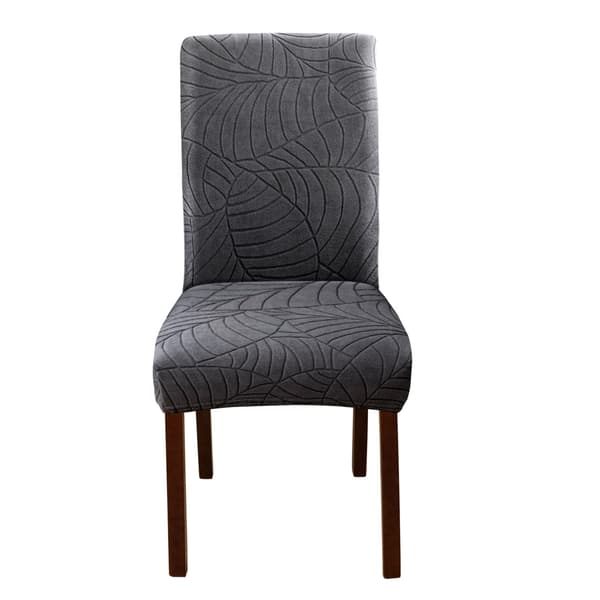 Strækbare spisebordsstolbetræk, blødt blad jacquard-stolsbeskytter DarkGrey