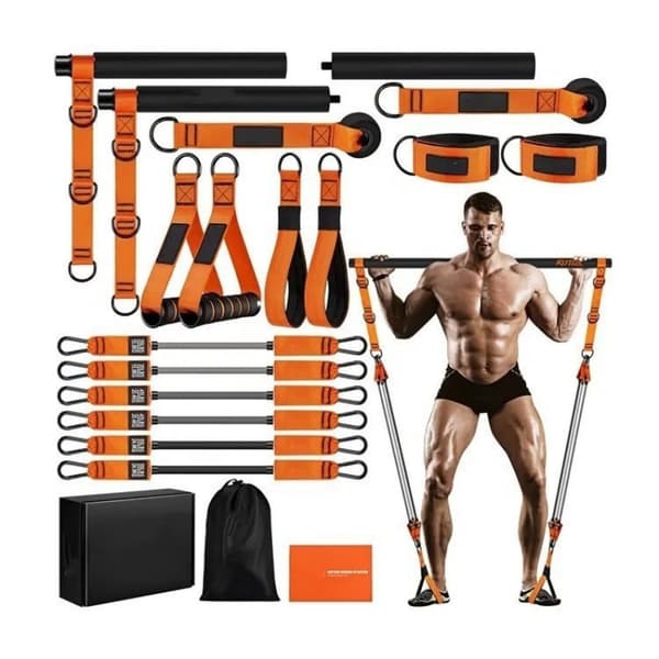 270lbs Full Pilates Bar Kit med Motståndsband - Hemmaträning & Multifunktionell Träningsutrustning