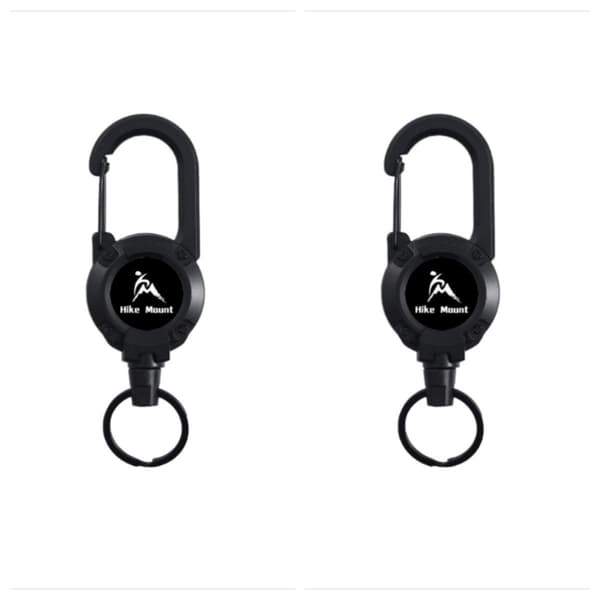 2-pack utdragbara anti-förlust nyckelringar för utomhusbruk — högåterfjädrande 60cm utdrag, slät plastkapsel, karbinhake, 12cm x 4cm x 4cm Black