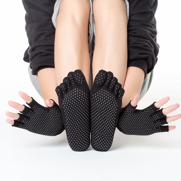 Yogastrumpor och -handskar halkfria Black