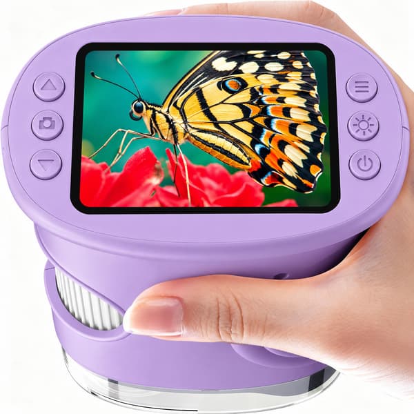Handholdt digitalt mikroskop 1000x forstørrelse, 2MP kamera, 2.0-inch IPS-skjerm, oppladbart Type-C, justerbar LED-belysning Purple