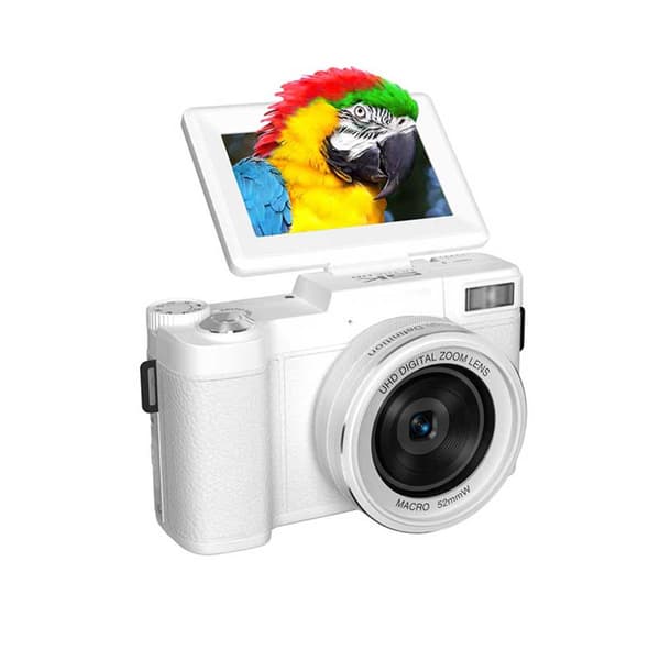 5K Ultra HD 64MP WiFi Digitalkamera med Vridbar Skärm & Makroobjektiv, kompatibelt med Huawei, Samsung, APPLE, Garmin White