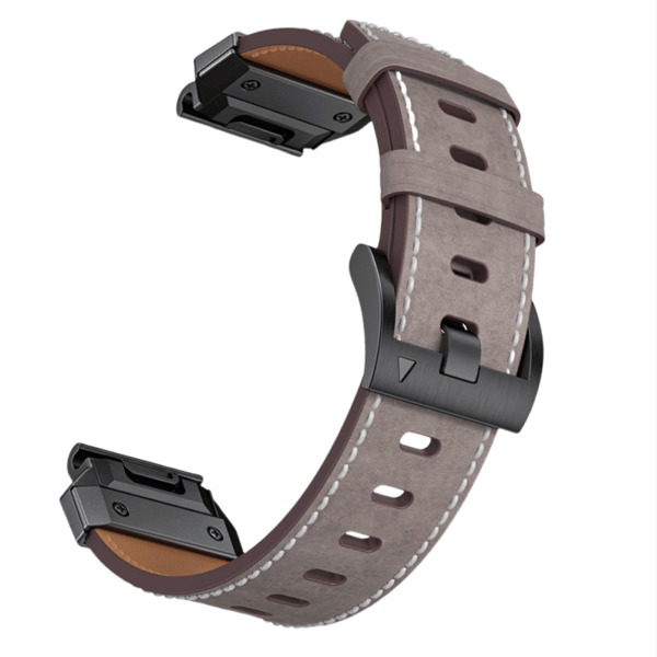 Klokkereim i ekte skinn til Garmin Fenix 8/7X/7/6/5/965 Gray 22 mm