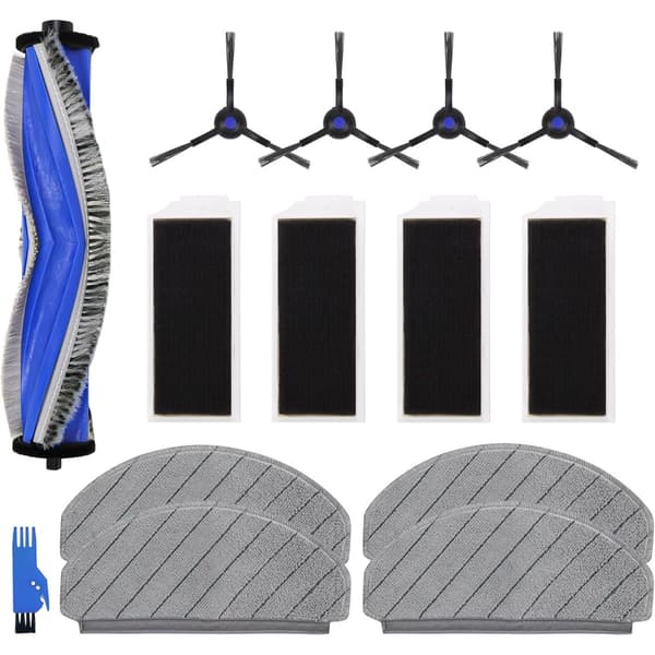 Reservepakke til robotstøvsuger for vedlikehold kompatibelt med Ecovacs Deebot N20/N20 Plus/N20 Pro Plus — 1 hovedbørste, 4 filtre, 4 sidebørster, 4 m