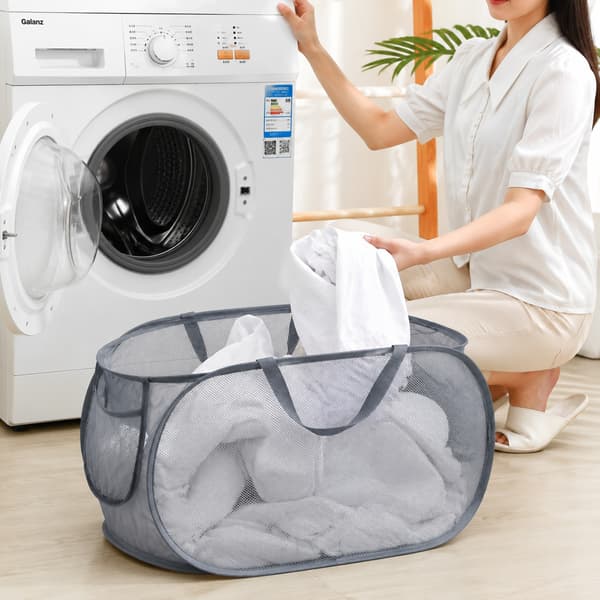 Taitettava pyykkikori kahvoilla Grey