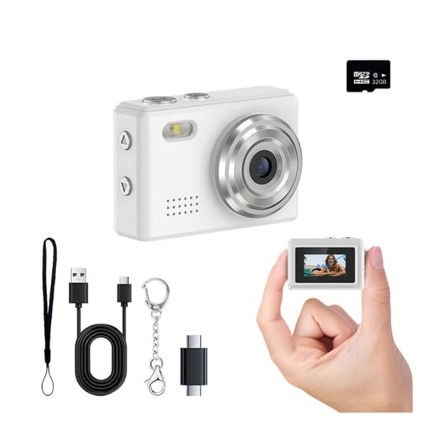 720P mini-kamera for reise, vlogging og rask dokumentasjon med 0.96 inch skjerm, Type-C lading, OTG-tilkobling, 200mAh batteri og 32GB TF-kort