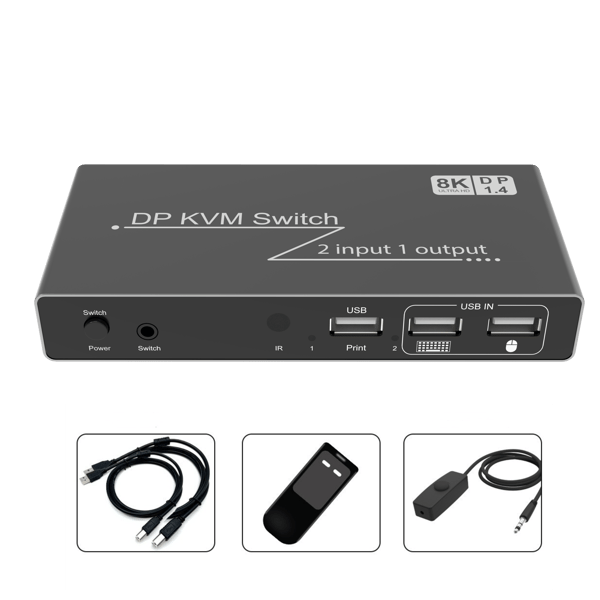 2 i 1 ut DP DisplayPort KVM-switch 8K 60Hz