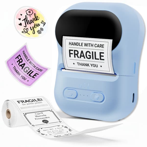 Termisk labelprinter med Bluetooth, Type-C USB og Toprint-app til Android og Apple, 203dpi og justerbar papirbredde Blue