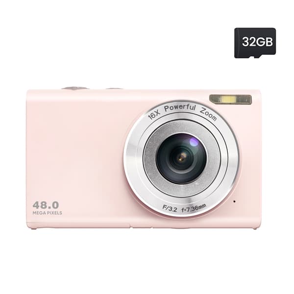 Digitalkamera 48MP 2,7K FHD 16X digital zoom, webcam, autofokus Pink
