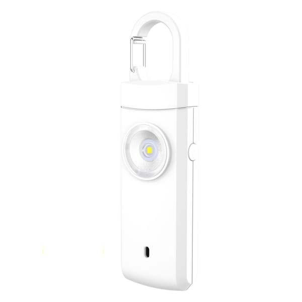 Genopladelig 130dB personlig sikkerhedsalarm med LED-lys - Anti-ulv nøgleringsalarm til nødsituationer White
