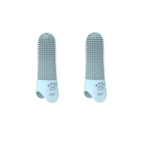 Långa fingertandborstar för husdjur (2-pack) för effektiv munvård, kompatibelt med hundar och katter Blue