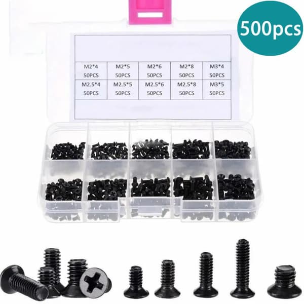 500PCS Laptop Repair Screws - Sort carbonstål Phillips forsænkede selvtappende skruer sæt M2 M2.5 M3